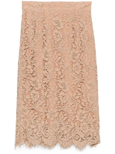 Pre-owned Dolce & Gabbana 2000s Corded-lace Midi Skirt In Neutrals