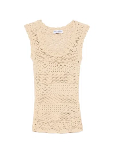 Pre-owned Dolce & Gabbana 2000s Crochet Sleeveless Tank Top In Neutrals