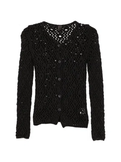 Pre-owned Dolce & Gabbana 2000s Crochet-knit Cardigan In Black