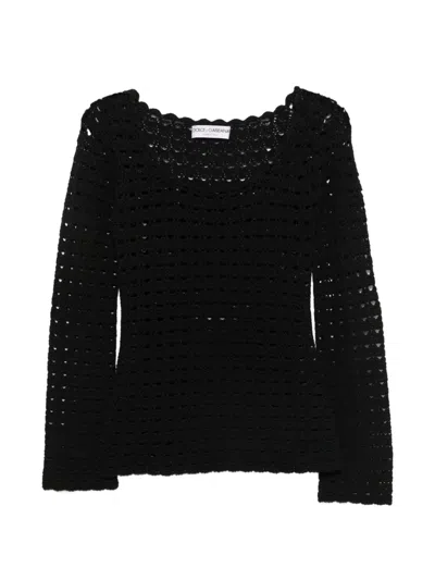Pre-owned Dolce & Gabbana 2000s Crochet-knit Sweater In Black