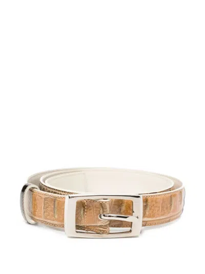 Pre-owned Dolce & Gabbana 2000s Crocodile-effect Belt In Neutrals