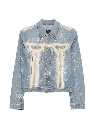 Pre-owned Dolce & Gabbana 2000s Crystal-embellished Denim Jacket In Blue