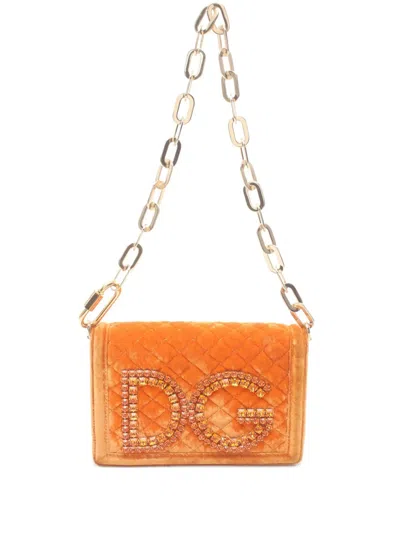 Pre-owned Dolce & Gabbana 2000s Dg Velour Shoulder Bag In Orange