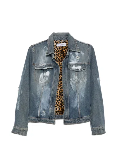 Pre-owned Dolce & Gabbana 2000s Distressed Bleached Denim Jacket In Blue