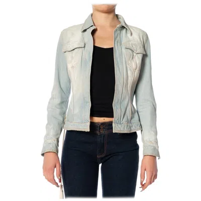 Pre-owned Dolce & Gabbana 2000s  Acid Wash Cotton Denim Jacket With Leopard Print Silk Lin In Gray