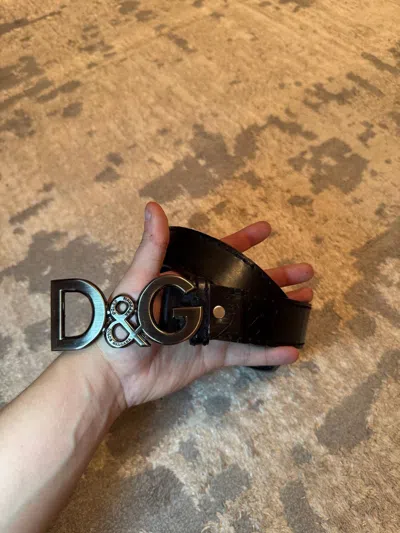Pre-owned Dolce & Gabbana 2000s  Dg Logo Buckle Black Leather Belt