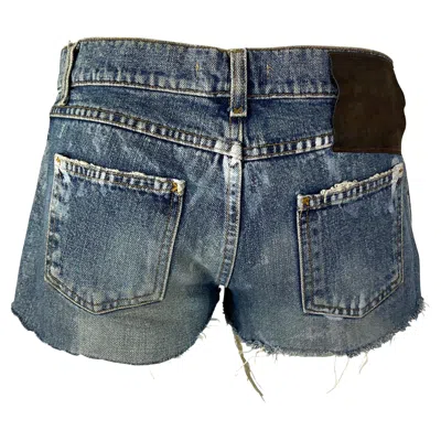 Pre-owned Dolce & Gabbana 2000s  Distressed Painted Denim Horseshoe Cutoff Short Shorts In Gray