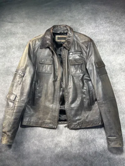 Pre-owned Dolce & Gabbana 2000s  Leather Jacket Y2k Calfskin Cargo D&g In Gray