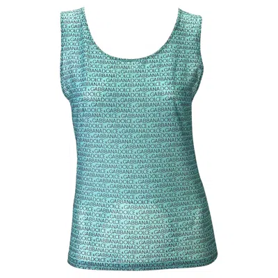 Pre-owned Dolce & Gabbana 2000s  Light Blue Logo Print Sheer Stretch Intimo Tank Top