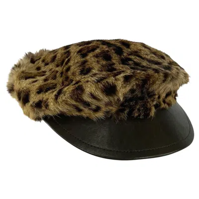 Pre-owned Dolce & Gabbana 2000s  Natural Fur Leather Brim Newsboy Hat M Top In Black