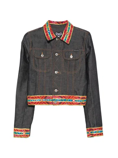 Pre-owned Dolce & Gabbana 2000s Embroidered Denim Jacket In Blue