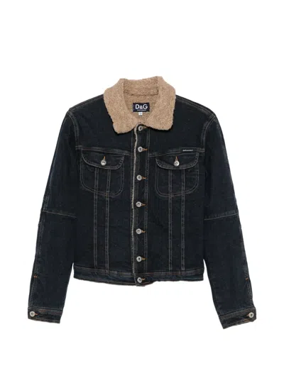 Pre-owned Dolce & Gabbana 2000s Faux-shearling Collar Denim Jacket In Blue