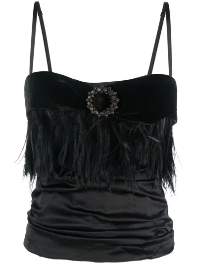 Pre-owned Dolce & Gabbana 2000s Feather-detail Sleeveless Top In Black