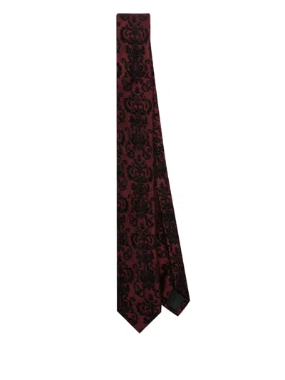 Pre-owned Dolce & Gabbana 2000s Flocked Tie In Red