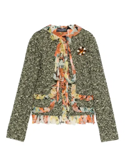 Pre-owned Dolce & Gabbana 2000s Floral-appliqué Jacket In Green