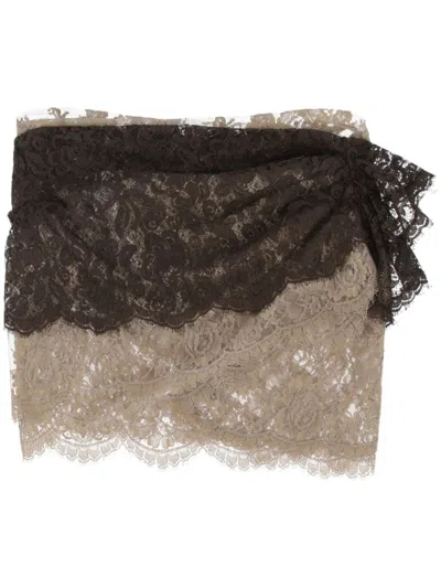 Pre-owned Dolce & Gabbana 2000s Floral-lace Top In Brown