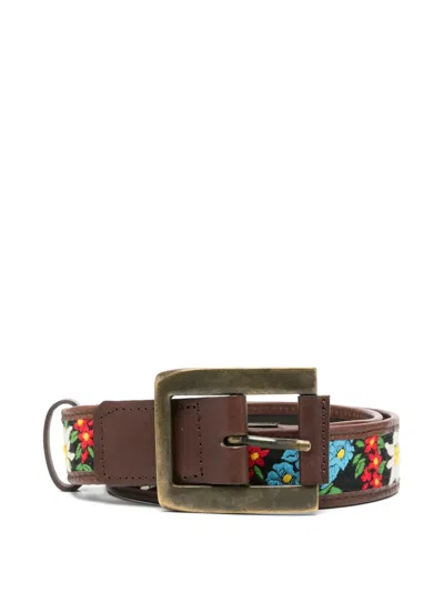 Pre-owned Dolce & Gabbana 2000s Floral-embroidered Belt In Brown
