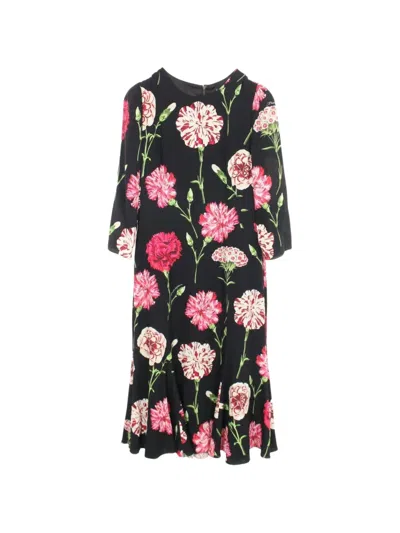 Pre-owned Dolce & Gabbana 2000s Floral-print Midi Dress In Black