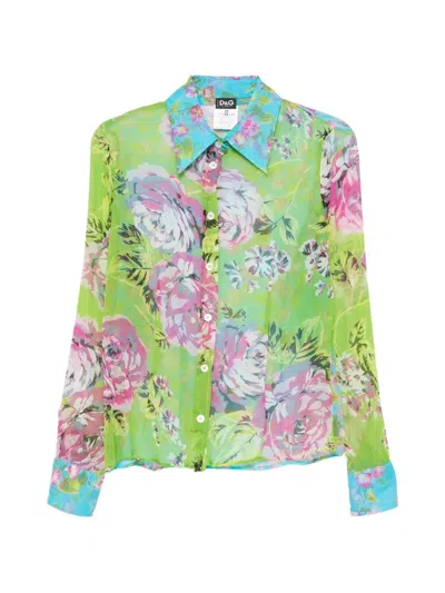 Pre-owned Dolce & Gabbana 2000s Floral-print Shirt In Green
