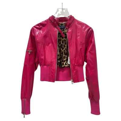 Pre-owned Dolce & Gabbana 2000s Fuchsia Sheepskin Cropped Bomber Jacket Sz. 40 In Red