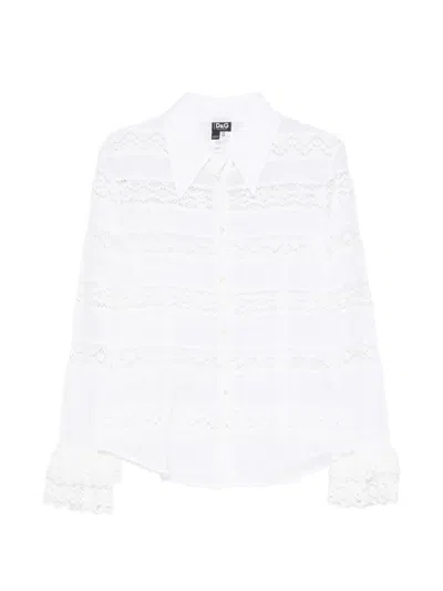 Pre-owned Dolce & Gabbana 2000s Lace-trim Long-sleeve Shirt In White