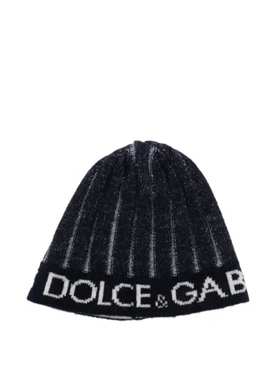 Pre-owned Dolce & Gabbana 2000s Logo-lettering Beanie Hat In Blue