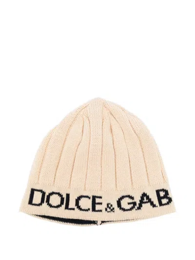 Pre-owned Dolce & Gabbana 2000s Logo-lettering Beanie Hat In Neutral