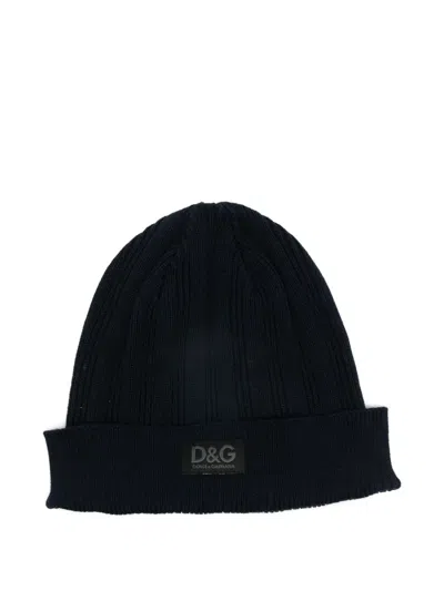 Pre-owned Dolce & Gabbana 2000s Logo-patch Beanie In Blue