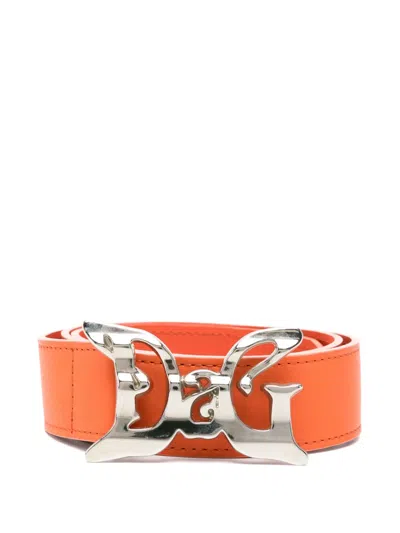 Pre-owned Dolce & Gabbana 2000s Logo-buckle Belt In Orange