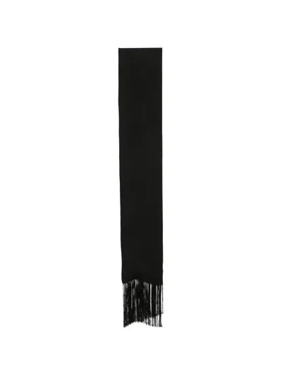 Pre-owned Dolce & Gabbana 2000s Logo-jacquard Fringed Scarf In Black