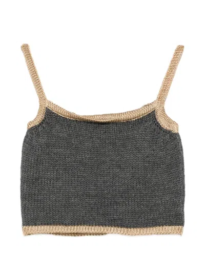 Pre-owned Dolce & Gabbana 2000s Metallic-trim Knitted Top In Grey