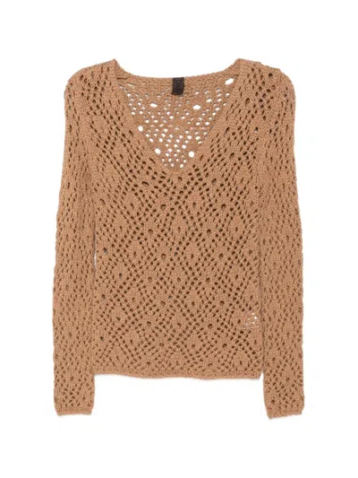 Pre-owned Dolce & Gabbana 2000s Open-knit V-neck Sweater In Brown