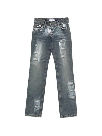 Pre-owned Dolce & Gabbana 2000s Paint-splatter Distressed Jeans In Blue