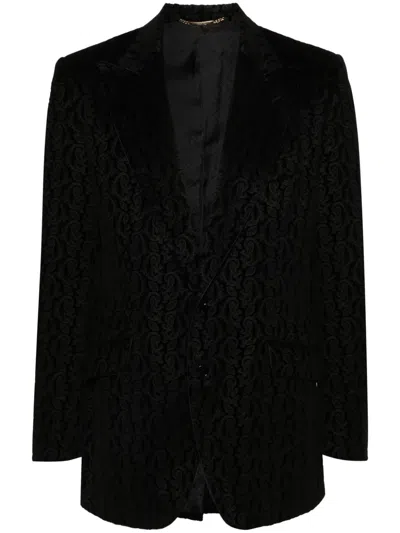 Pre-owned Dolce & Gabbana 2000s Peak Lapels Jacquard-pattern Blazer In Black