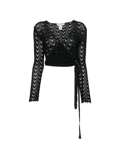 Pre-owned Dolce & Gabbana 2000s Pointelle-knit Wrap Top In Black