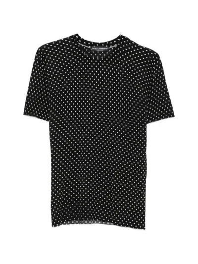 Pre-owned Dolce & Gabbana 2000s Polka-dot Silk T-shirt In Black