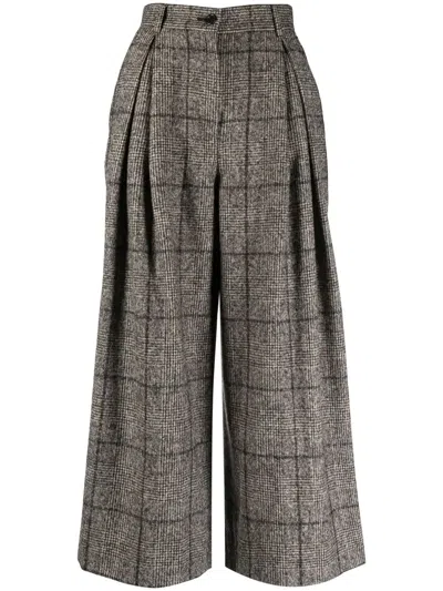 Pre-owned Dolce & Gabbana 2000s Prince Of Wales Palazzo Trousers In Brown