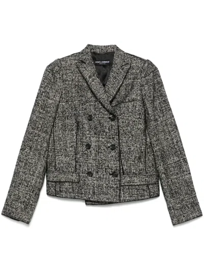 Pre-owned Dolce & Gabbana 2000s Prince Of Wales-pattern Jacket In Grey