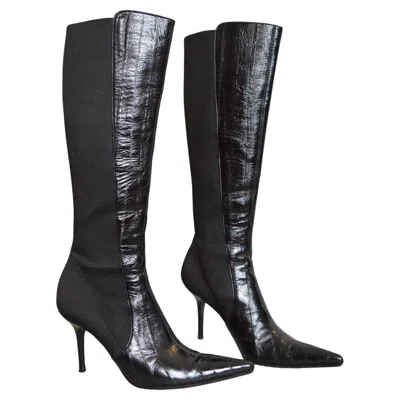 Pre-owned Dolce & Gabbana 2000s Sexy Patent Black Shiny Leather Stiletto Knee Boots