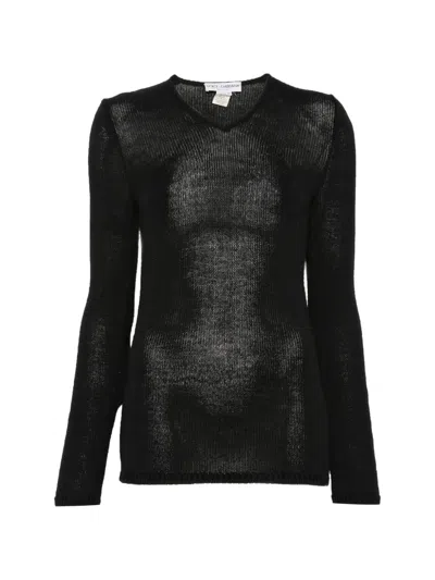 Pre-owned Dolce & Gabbana 2000s Sheer Knit Sweater In Black