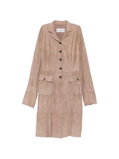 Pre-owned Dolce & Gabbana 2000s Single-breasted Suede Coat In Neutrals
