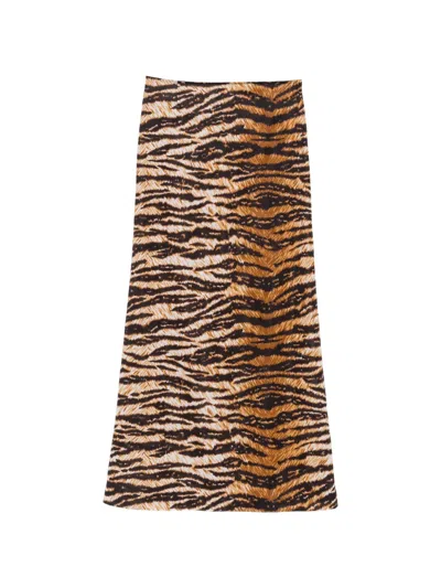 Pre-owned Dolce & Gabbana 2000s Tiger-print Maxi Skirt In Brown