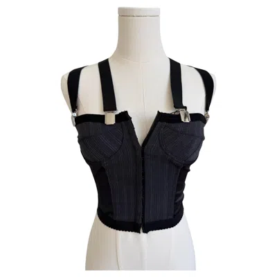 Pre-owned Dolce & Gabbana 2000s Women's Dark Grey Pinstripe Corset With Straps In Gray