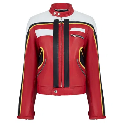 Pre-owned Dolce & Gabbana 2001 Dolce And Gabbana Runway Documented Red And White Moto Jacket