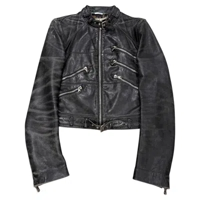 Pre-owned Dolce & Gabbana 2001  Multi Zip Faded Distressed Biker Leather Jacket In Black
