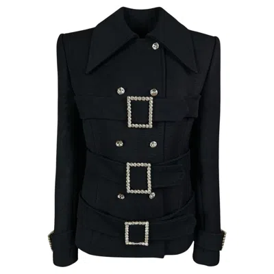 Pre-owned Dolce & Gabbana 2001  Swarovski Wool Coat Fw 2001 Runway In Black