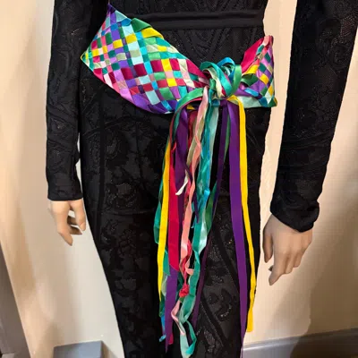 Pre-owned Dolce & Gabbana 2002 Dolce&gabbana Multicolored Silk Belt Unique It 40 In Black