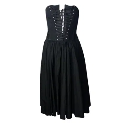 Pre-owned Dolce & Gabbana 2002 Y2k Black Hourglass Boned Corset Lace Up Dress 42
