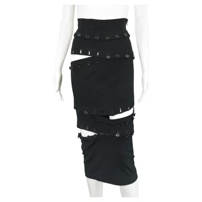 Pre-owned Dolce & Gabbana 2003 Convertible Panel Button Skirt Size 38 In Black