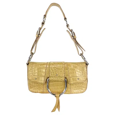 Pre-owned Dolce & Gabbana 2004  Genuine Crocodile Tan Large Ring Flap Medium Shoulder Bag In Brown